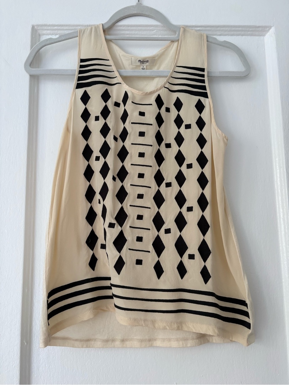 Madewell Cream Tank Top with Black Geometric Print